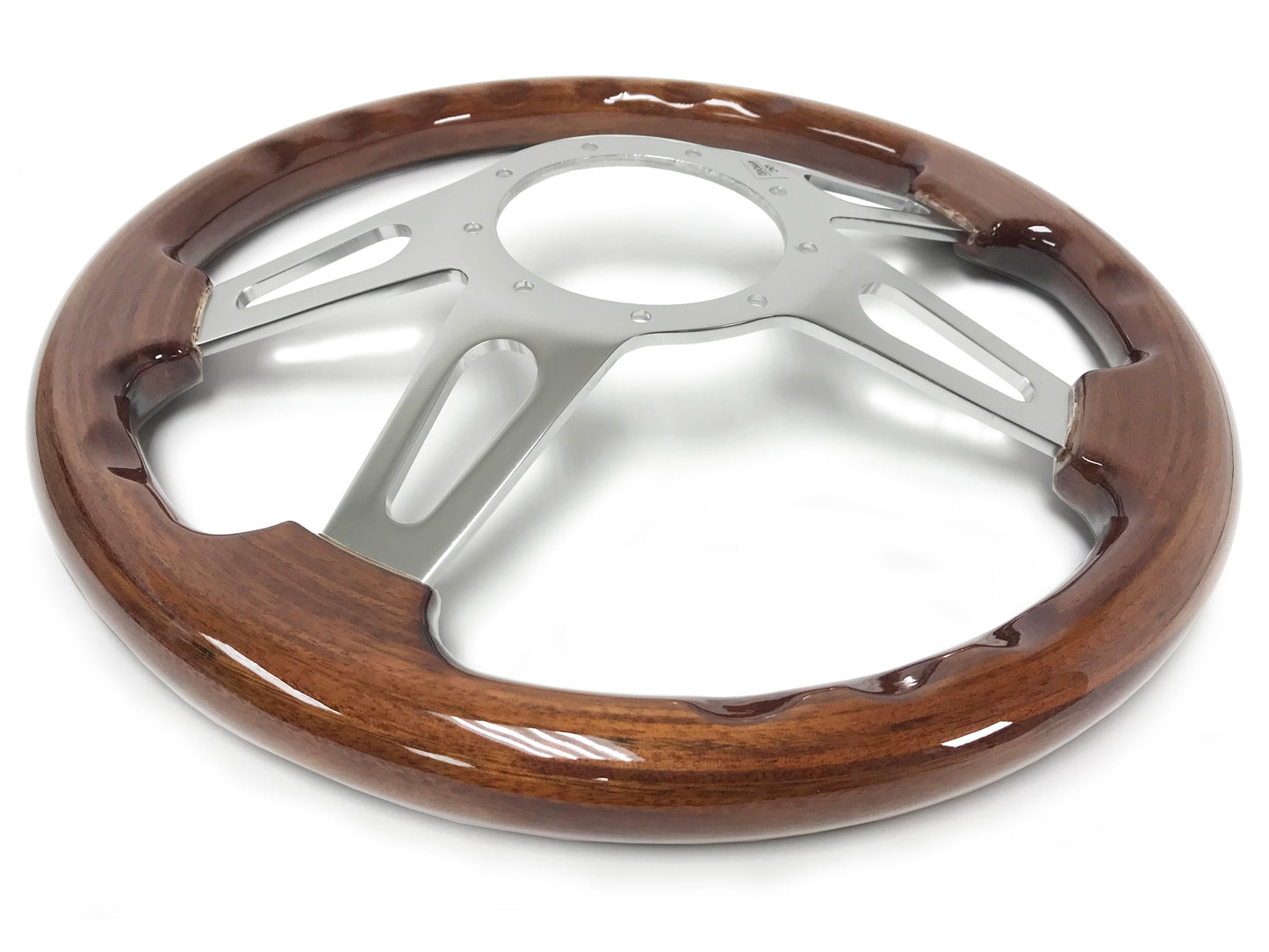 14" Walnut 9-Bolt Steering Wheel Ford Script Kit, Slotted 4-Spoke