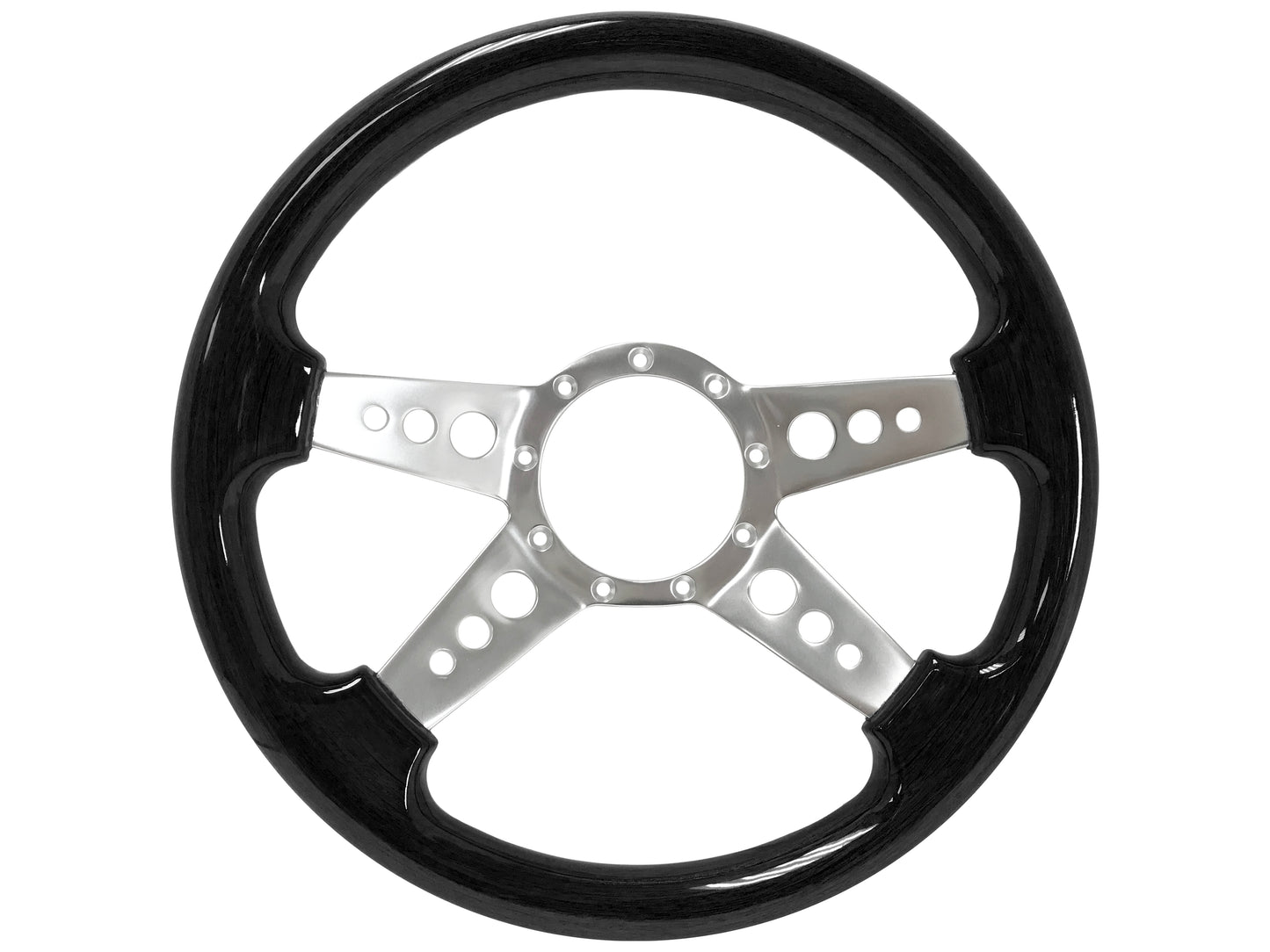 14" Black Ash Wood 9-Bolt Steering Wheel Hot Rod V8 Kit, 4-Spoke Holes