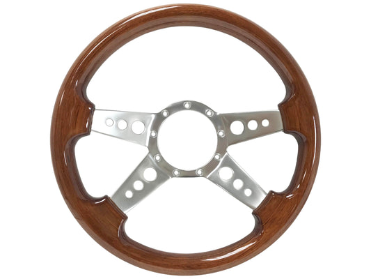 14" Walnut Finish Wood Steering Wheel, 4-Spoke  with Holes