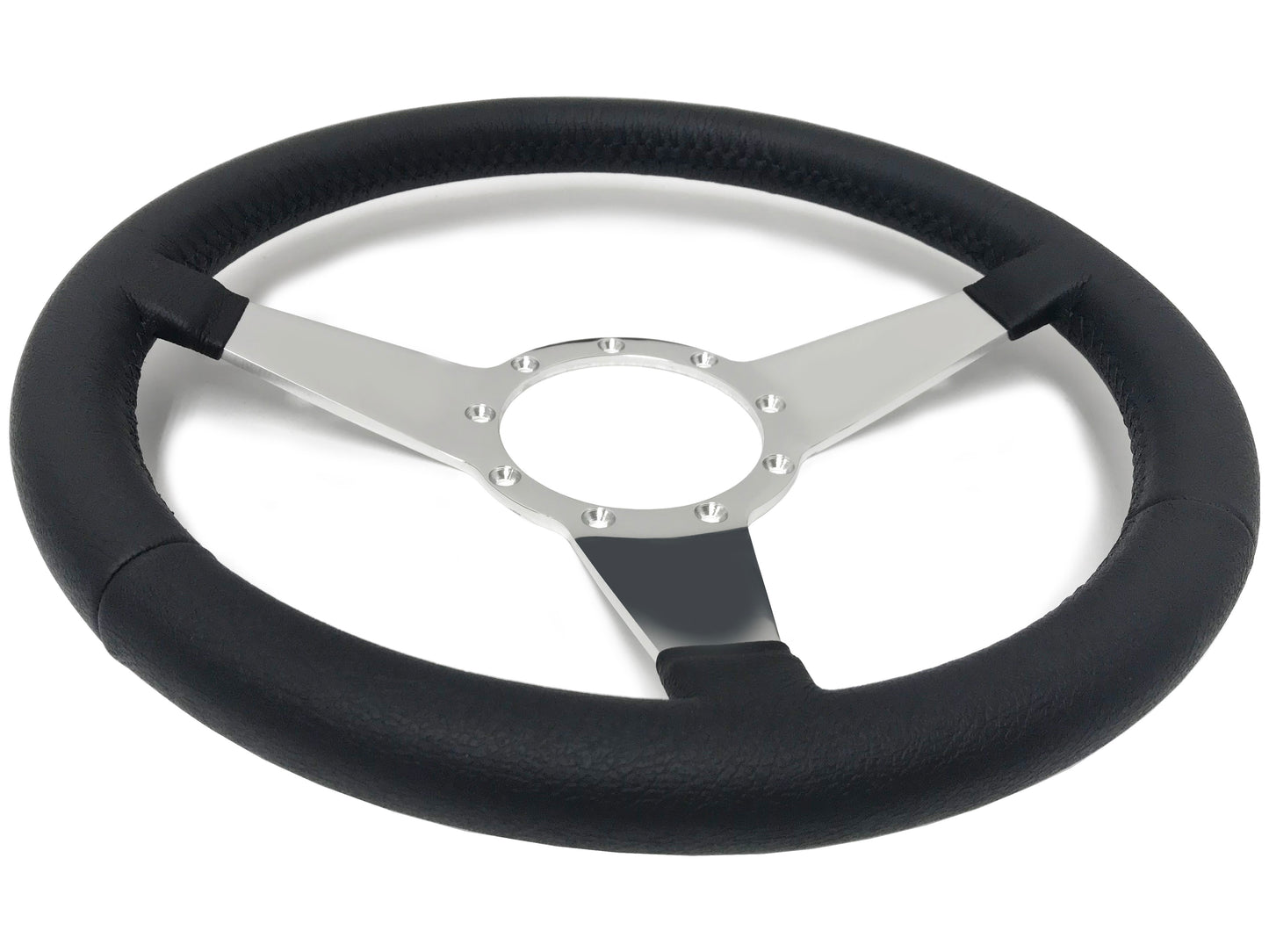 14" Leather 9-Bolt Steering Wheel Hot Rod V8 Kit, Solid 3-Spoke