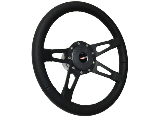 14" Leather 9-Bolt Steering Wheel Chevrolet Kit, Slotted 4-Spoke