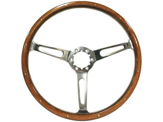 15" Classic Deluxe Walnut Wood 6-Bolt Steering Wheel with Rivets