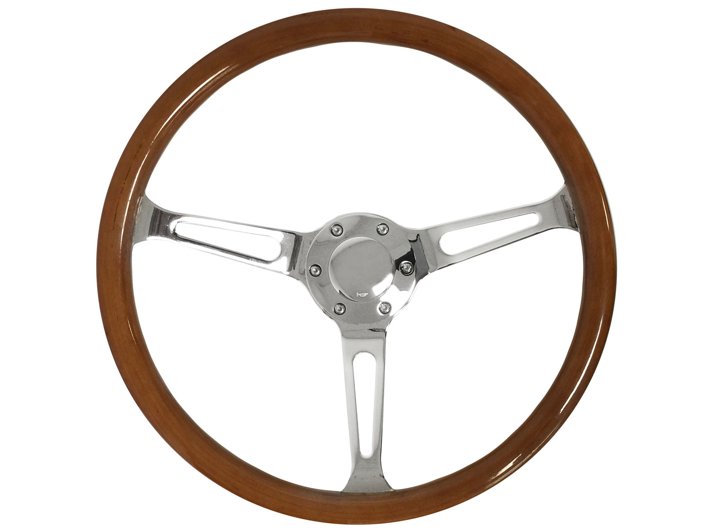 15" Classic Walnut Wood 6-Bolt Steering Wheel Chrome Kit