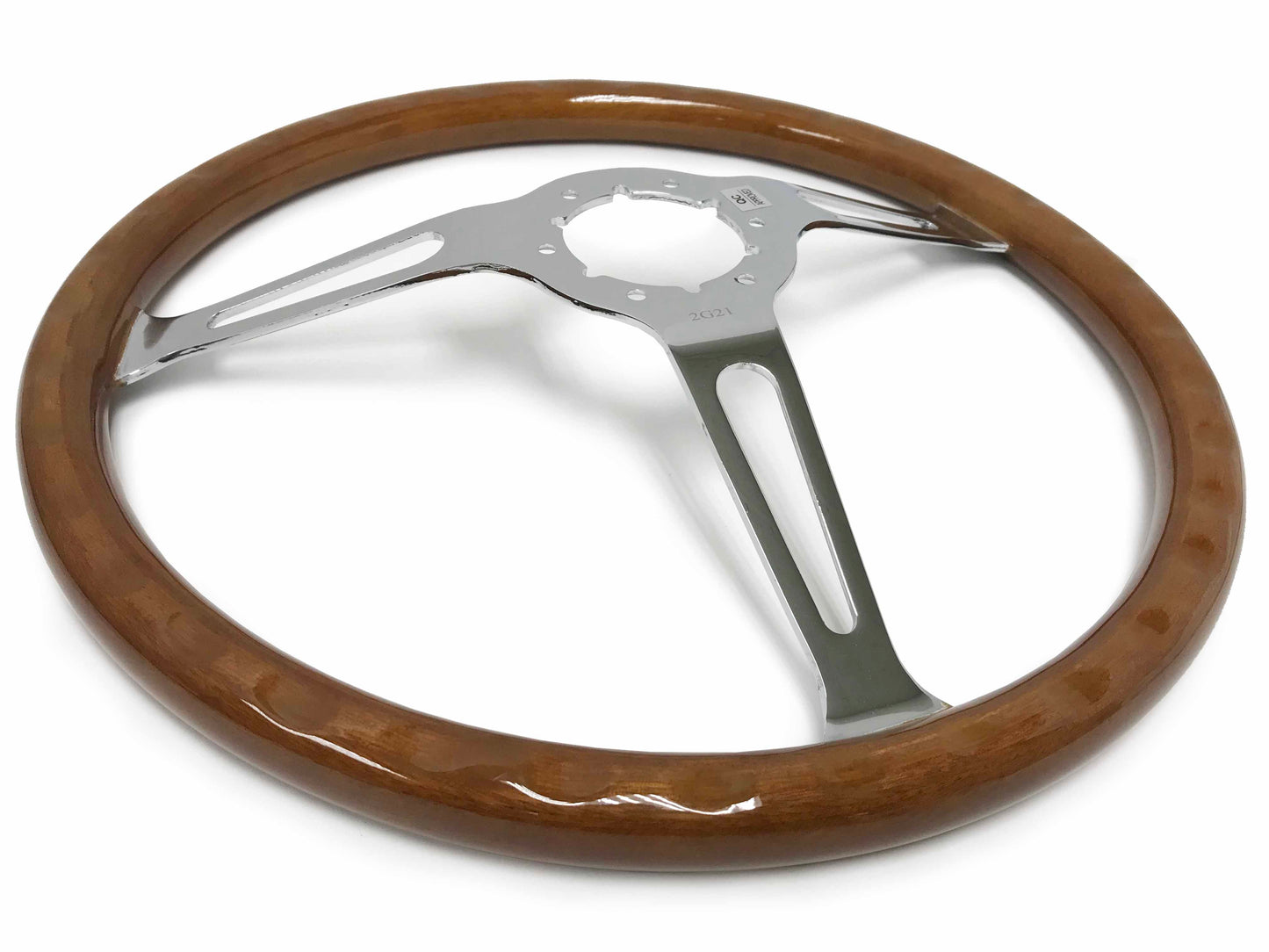 15" Classic Walnut Wood 6-Bolt Steering Wheel Chrome Kit