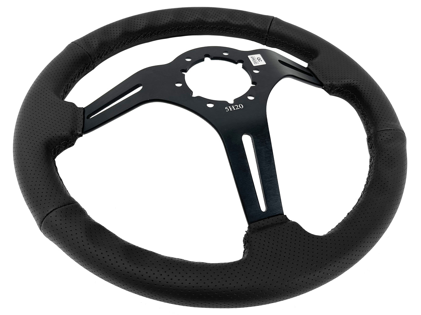 14" Perforated Leather 6-Bolt Steering Wheel, Black Spokes