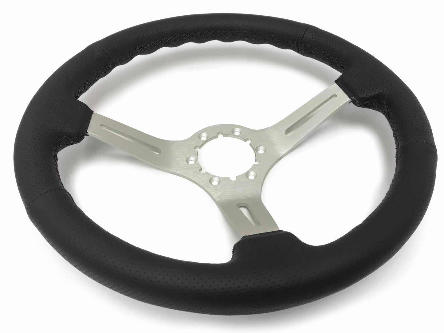 14" Perforated Leather 6-Bolt Steering Wheel, Brushed Aluminum Spokes