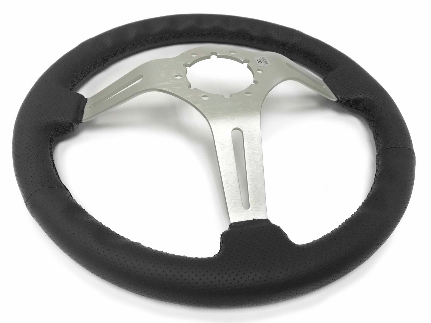 14" Perforated Leather 6-Bolt Steering Wheel, Brushed Aluminum Spokes