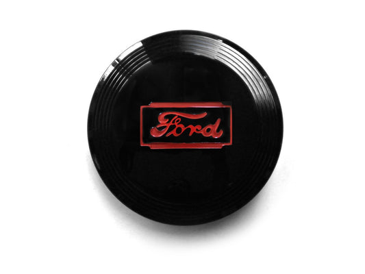 Black and Red Ford Script Horn Cap