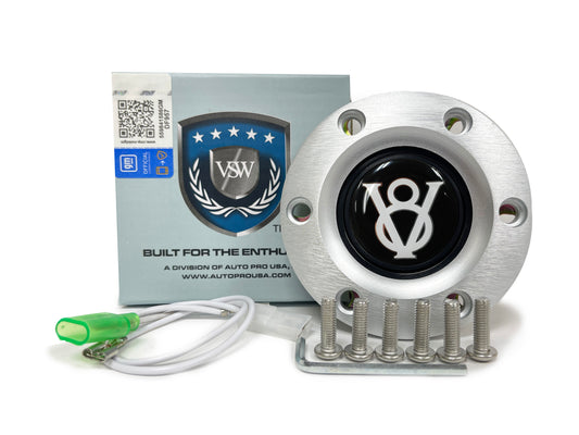 VSW 6-Bolt Brushed Horn Button, Hot Rod V8 Gel Emblem