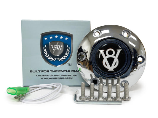 VSW 6-Bolt Chrome Horn Button, Hot Rod V8 Gel Emblem