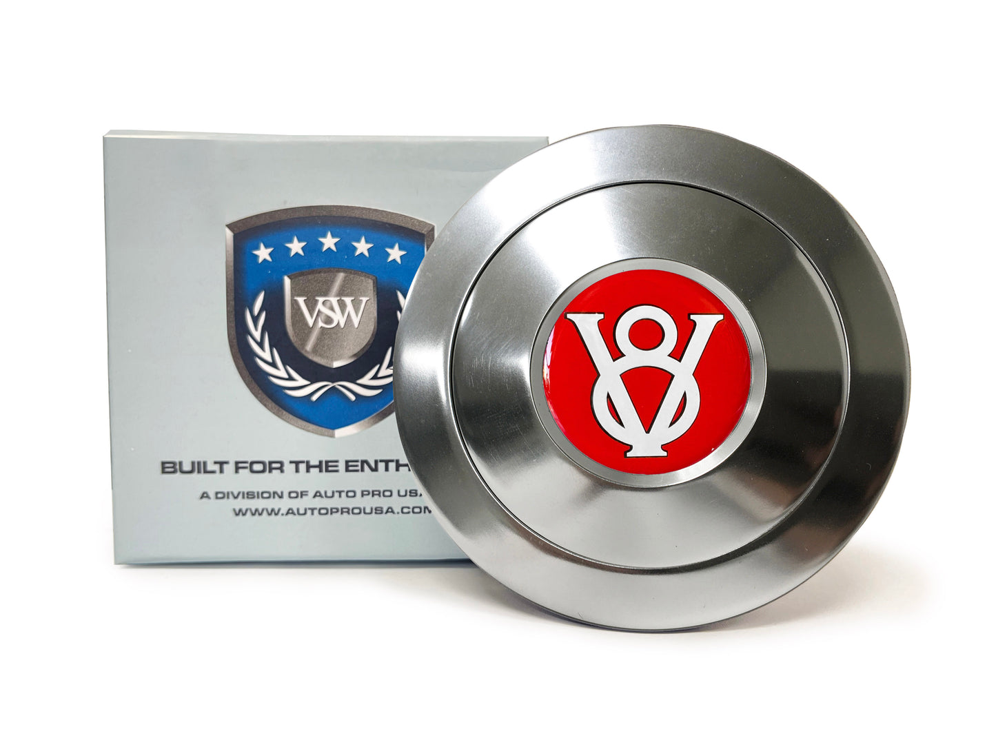 VSW 9-Bolt Billet Horn Button, Red Hot Rod V8 Gel Emblem