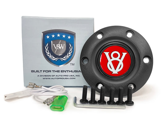 VSW 6-Bolt Black Horn Button with Red Hot Rod V8 Gel Emblem