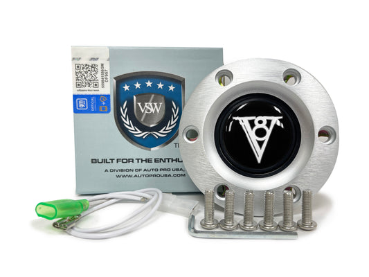 VSW 6-Bolt Brushed Horn Button, Art Deco V8 Gel Emblem